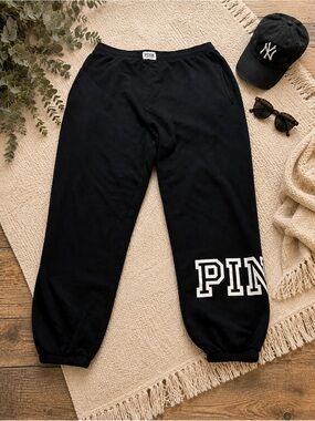 PINK Victoria’s Secret Black Logo Jogger Sweatpants Women’s Large